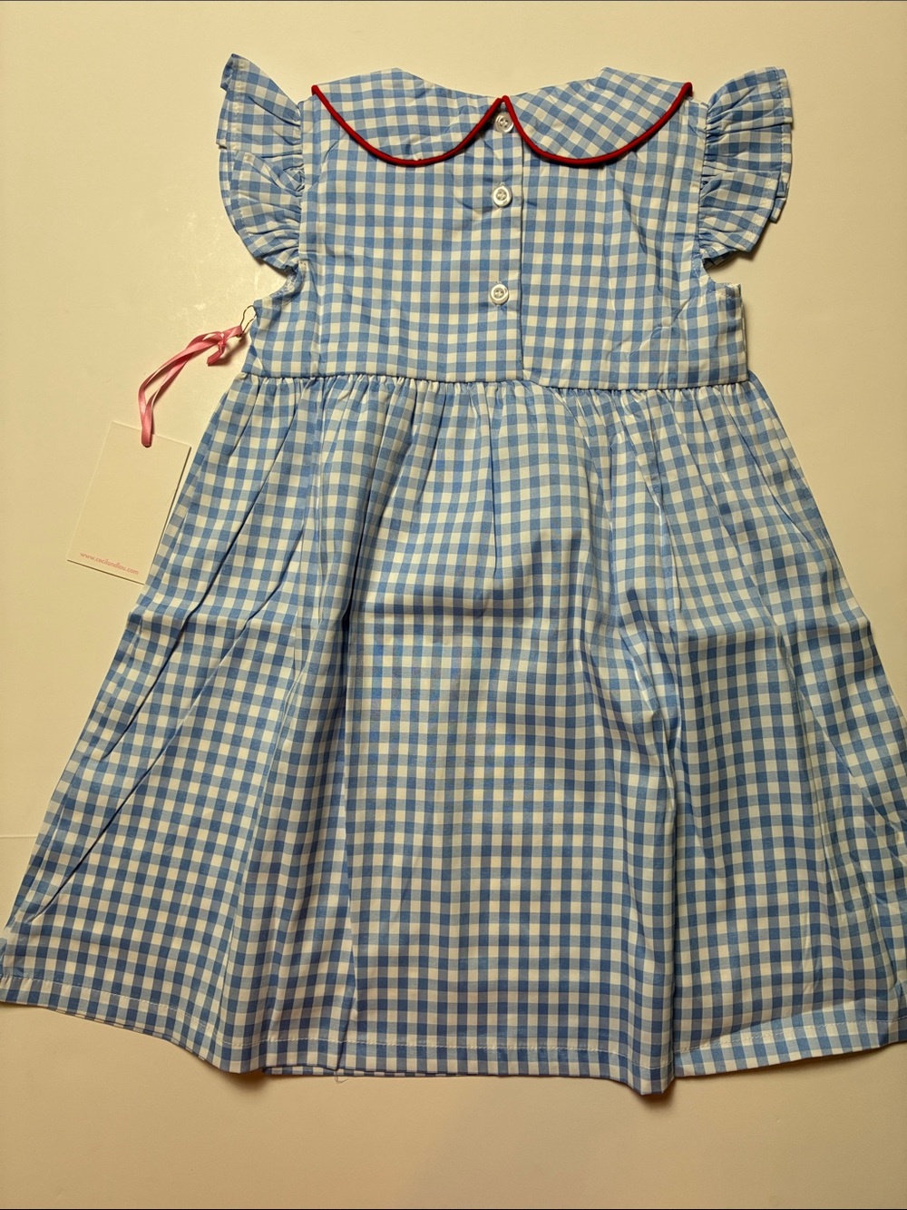 Blue Gingham Heart-Button Casual Dress for Kids - Picture 4 of 5